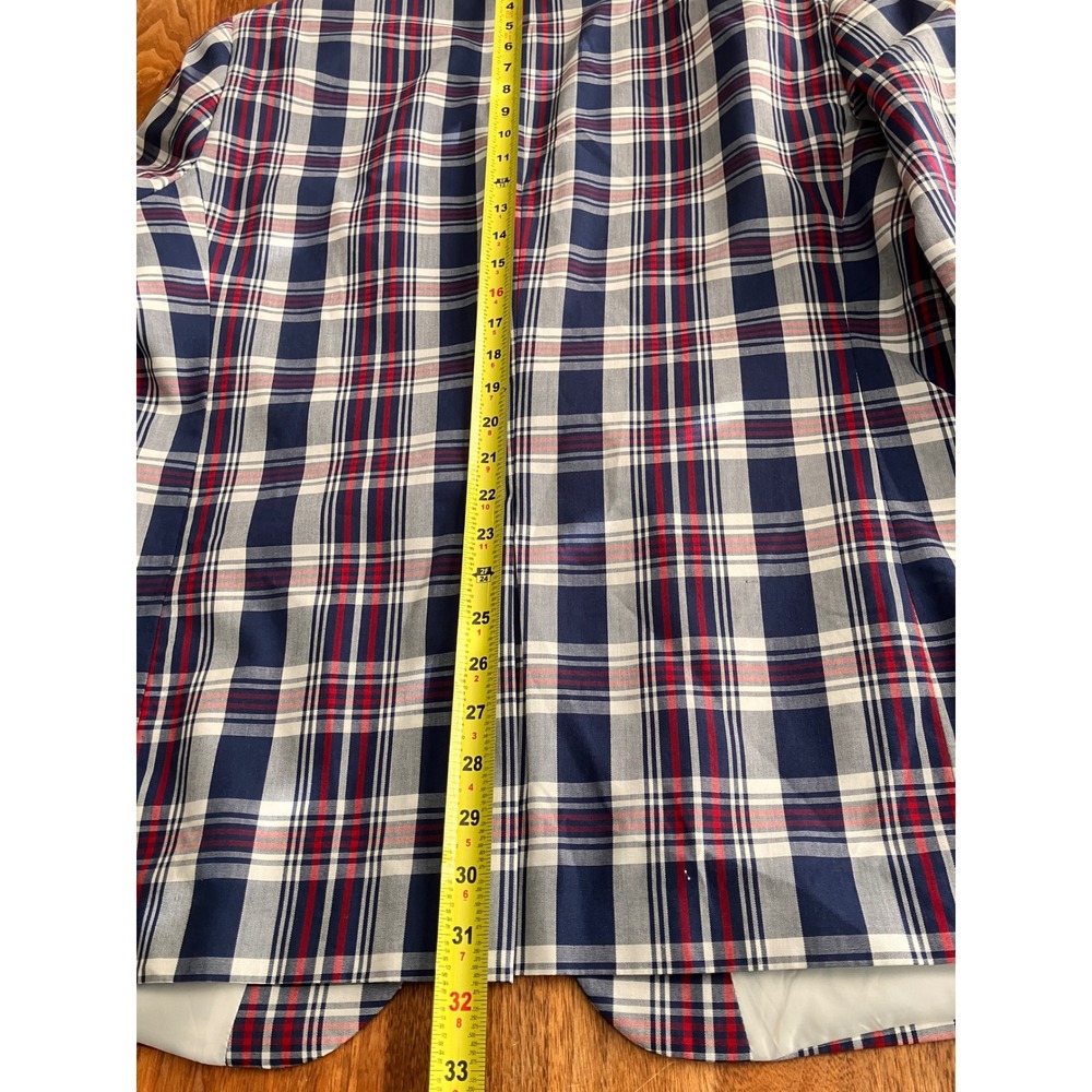 Alan Flusser Mens 44R Blazer Sport Coat Navy Blue Red White Plaid Cotton Blend - Picture 10 of 12